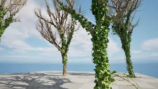ivy climbers growing on winter trees 3d animation with unreal engine and 3d files. screenshot 3