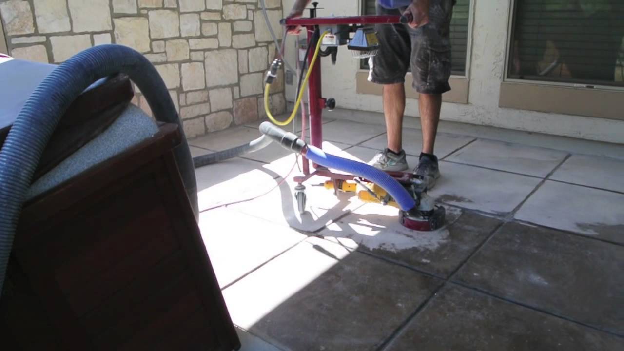 Using A Stand Up Grinder To Remove Acid Stain From Concrete YouTube