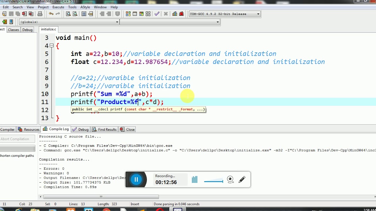 Variable declaration and initialization - YouTube