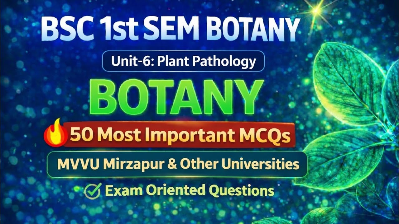 B.Sc Botany Unit 6 Plant Pathology MCQs 2026 ll 50 Important Questions & Answers ll V.IMP PYQ MCQs