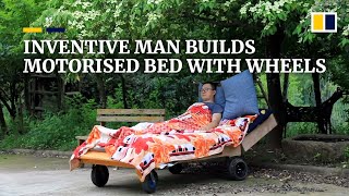 Man builds motorised bed with wheels so he can go anywhere while lying down screenshot 4