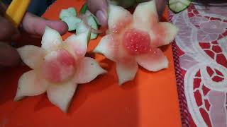 HOW TO CARVE WATERMELON SKIN IN TO FLOWER AND LEAF SHAPE | WATERMELON CARVING BEGINNER LESSON screenshot 3