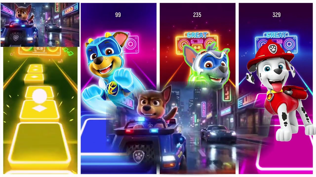 Tiles hop PAW PATROL - Skye vs Chase vs RockyVS Marshall 🎶 Tiles hop EDM RUSH