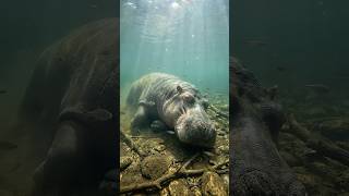 Sleeping underwater without waking 🦛💧 #WildMystery #AnimalBehavior #NatureSecrets