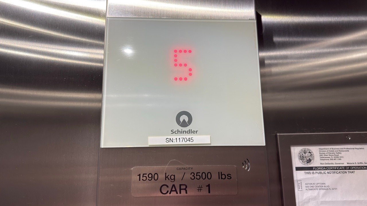 Schindler 3300 Traction Elevators @ The Aston at Uptown, Altamonte Springs, Florida