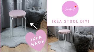 DIY IKEA STOOL, PINK VELVET STOOL, EASY CHEAP HACK!