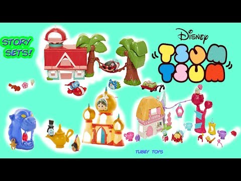 New Disney Tsum Tsum Story Sets Jakks Pacific Aladdin, Lilo & Stitch, Alice FULL SET Tubey Toys