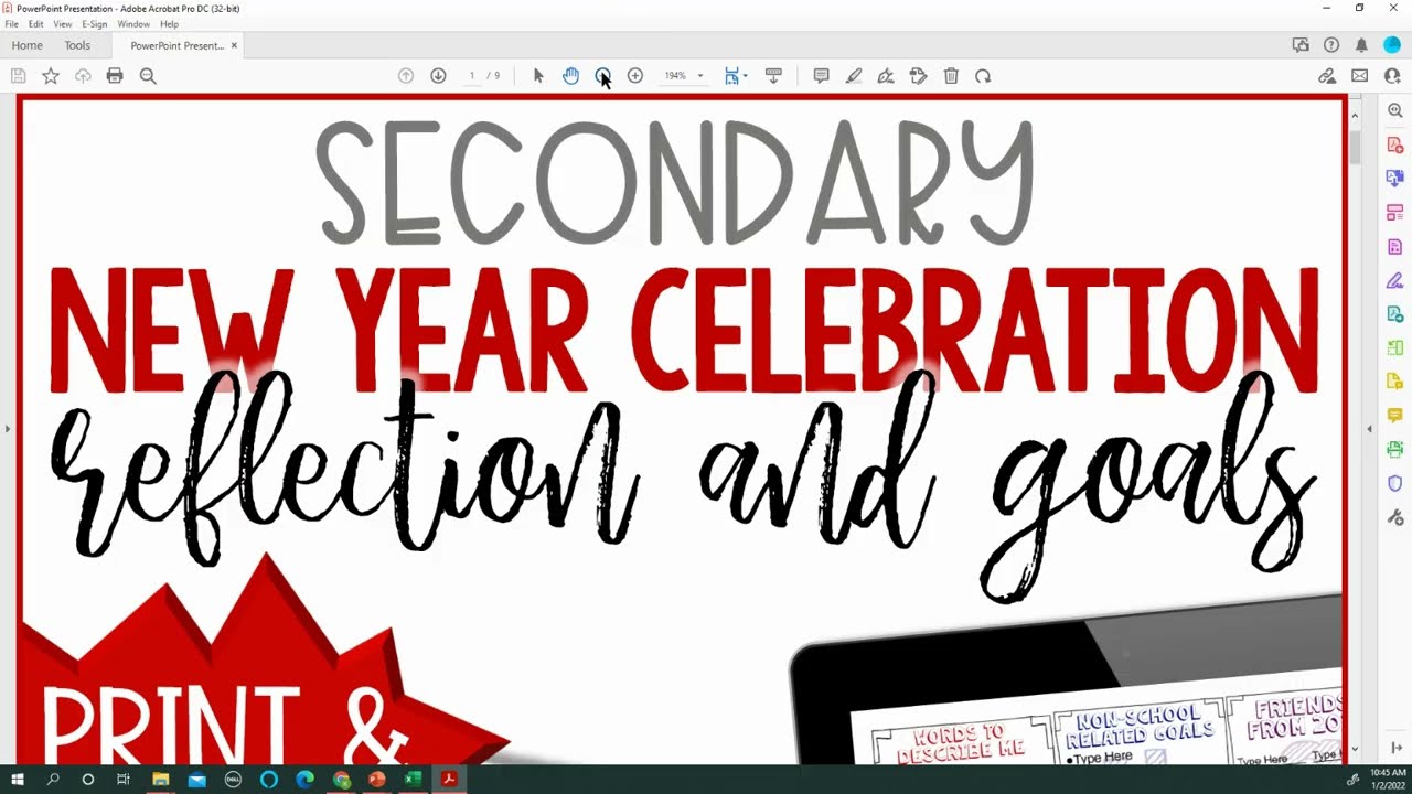 New Year 2026 Goals and Reflection Activity for Middle and High School Students Updated Each Year