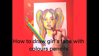 Colored Pencil Art Cute Girl With Pigtails