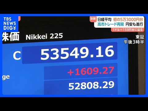日経平均株価終値 1609円値上がり 初の5万3000円台　高市総理の衆議院解散観測で｜TBS NEWS DIG