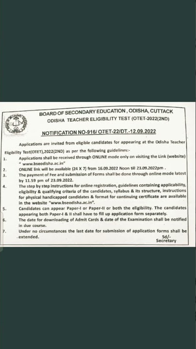 OTET 2022// F- OTET 2022 //F - OTET 2022 notification released 😍