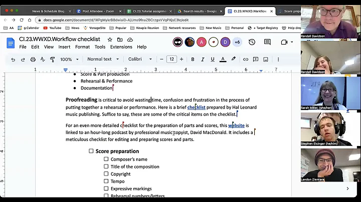 CI.23.WWXD. Workflow checklist: score/part preparation, producing rehearsals, & documentation