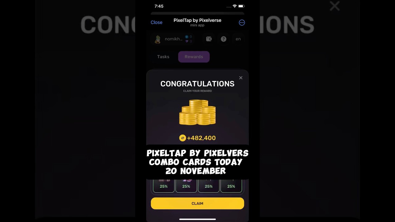 20 November pixel tap by pixverse daily combo today 