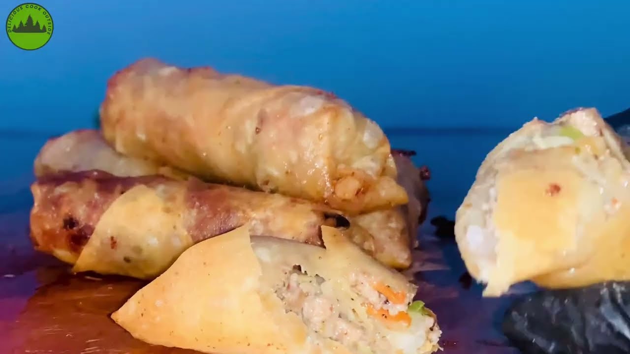 Cheesy Chicken Veg Spring Rolls | Delicious cook outside 