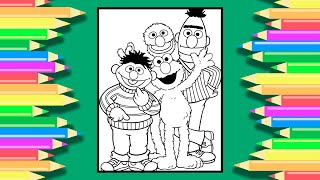 Elmo and Friends from Sesame Street fun coloring page Elmo Bert Ernie Grover How to color
