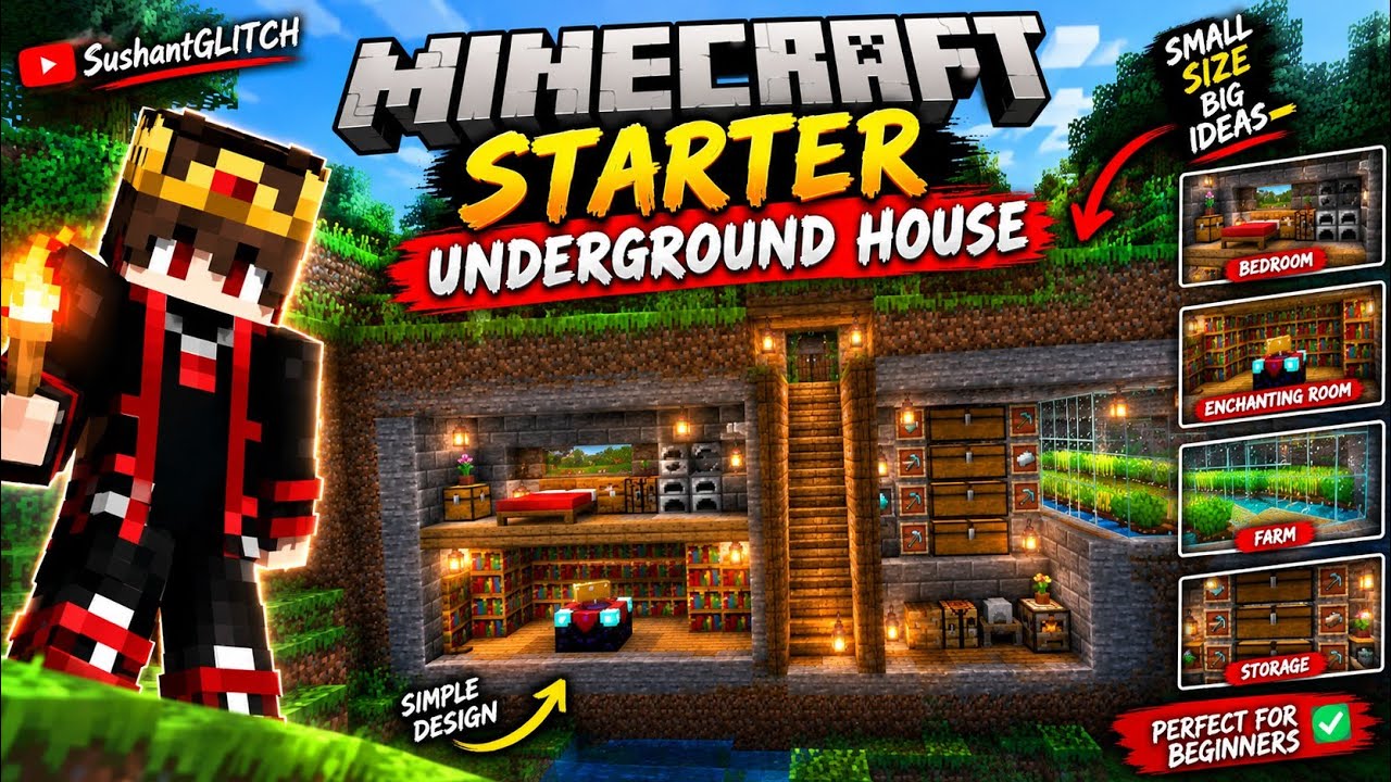 Minecraft Starter Underground House 🏠🔥 | Easy Survival Base ...