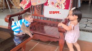 Tini the monkey got angry and threatened his older sister.