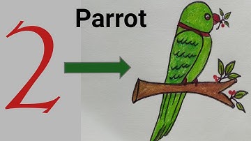 How to draw Parrot from number 2 ||Beautiful Parrot drawing with colours || Parrot drawing easy
