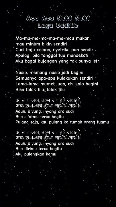 Aca Aca Nehi Nehi/ Dadido ma ma ma ma ma ma mau makan, mau minum bikin sendiri