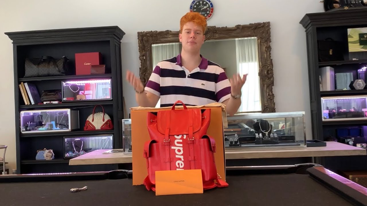 Unboxing Supreme x LV Red leather backpack, Review 💯🔥Supreme Shirt💥