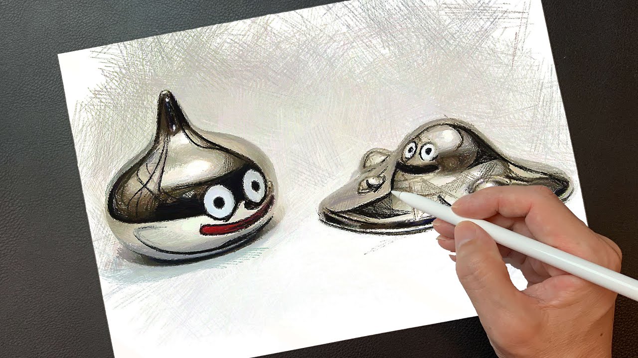 メタルスライムとはぐれメタルを描いてみた Drawing Metal Slimes Dragonquest プロクリエイト 金属質感の描き方 Artycoaty Youtube