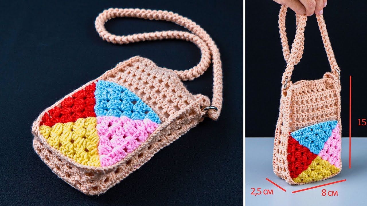 Easy Crochet Granny Square Phone Bag Miarti🧶