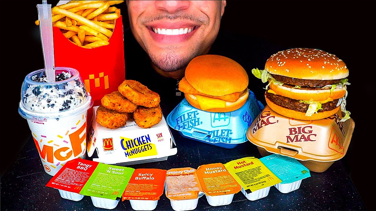 ASMR MCDONALD'S CHICKEN NUGGETS MUKBANG OREO MCFLURRY FILLET FISH BIG MAC FRIES EATING SHOW SOUNDS