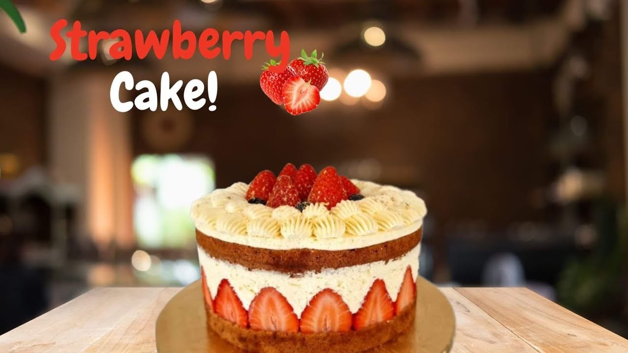 Strawberry Cake! White Chocolate Whipped Cream! Transparent mirror / neutral glaze! Nut sponge cake!