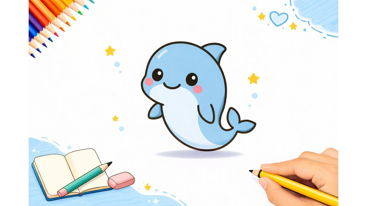 How To Draw A Cute DOLPHIN 🐬 Step By Step | The Simple Studio
