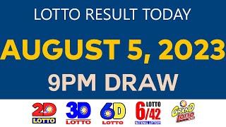 Lotto Result Today AUGUST 5 2023 9PM Ez2 Swertres 2D 3D 6D 6/42 6/55 PCSO