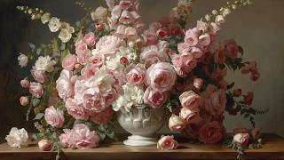 Romantic Blush Rose & Foxglove Still Life Vintage Painting | Frame TV Art | 2-Hour Screensaver screenshot 5