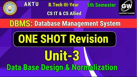 DBMS I ONE SHOT Revision I UNIT-3 I Data Base Design & Normalization I Pragya Ma