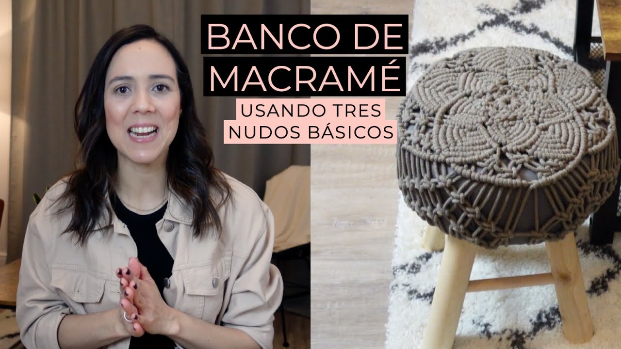 Мастер-класс по макраме: Скамейка-пуф из макраме | Техника кругового гобелена | Три основных узла.