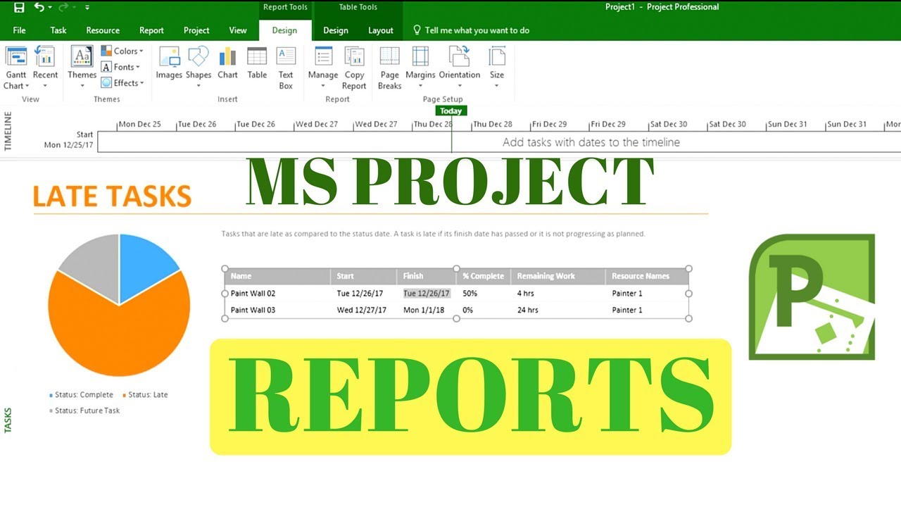 Microsoft Project 16 Training How To Create Dashboard Reports To Show Late Running Tasks Youtube