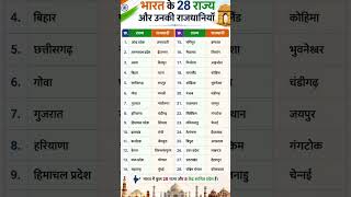 भारत के 28 राज्य और उनकी राजधानियाँ | All 28 States and Capitals of India 2026