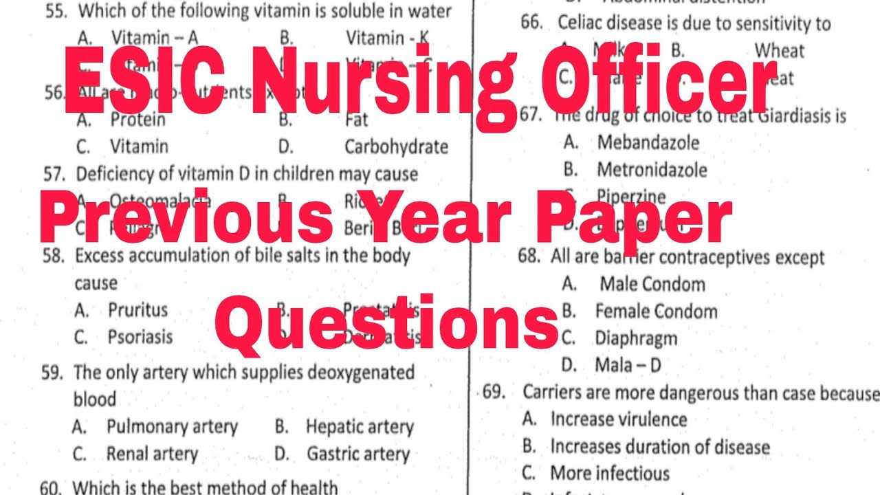 Экзамены на должность медсестры ESIC 7 июля 2024 г. Решенные вопросы за предыдущие годы для экзам...