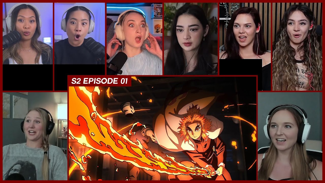 [GIRLS REACT] Rengoku vs Slasher Demon | Demon Slayer S2 Ep 1 Girl Reaction Mashup