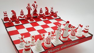 Christmas Chess Set Red And White Handmade Personalized Chess Set