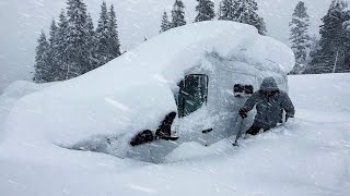 Surviving California's BIGGEST BLIZZARD in a VAN! | Biggest Winter Snowstorm Buries Van