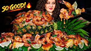 HUGE PINEAPPLE BOAT LOADED WITH SHRIMP FRIED RICE! 🍍🦐🔥 ASMR Mukbang Eating Sounds