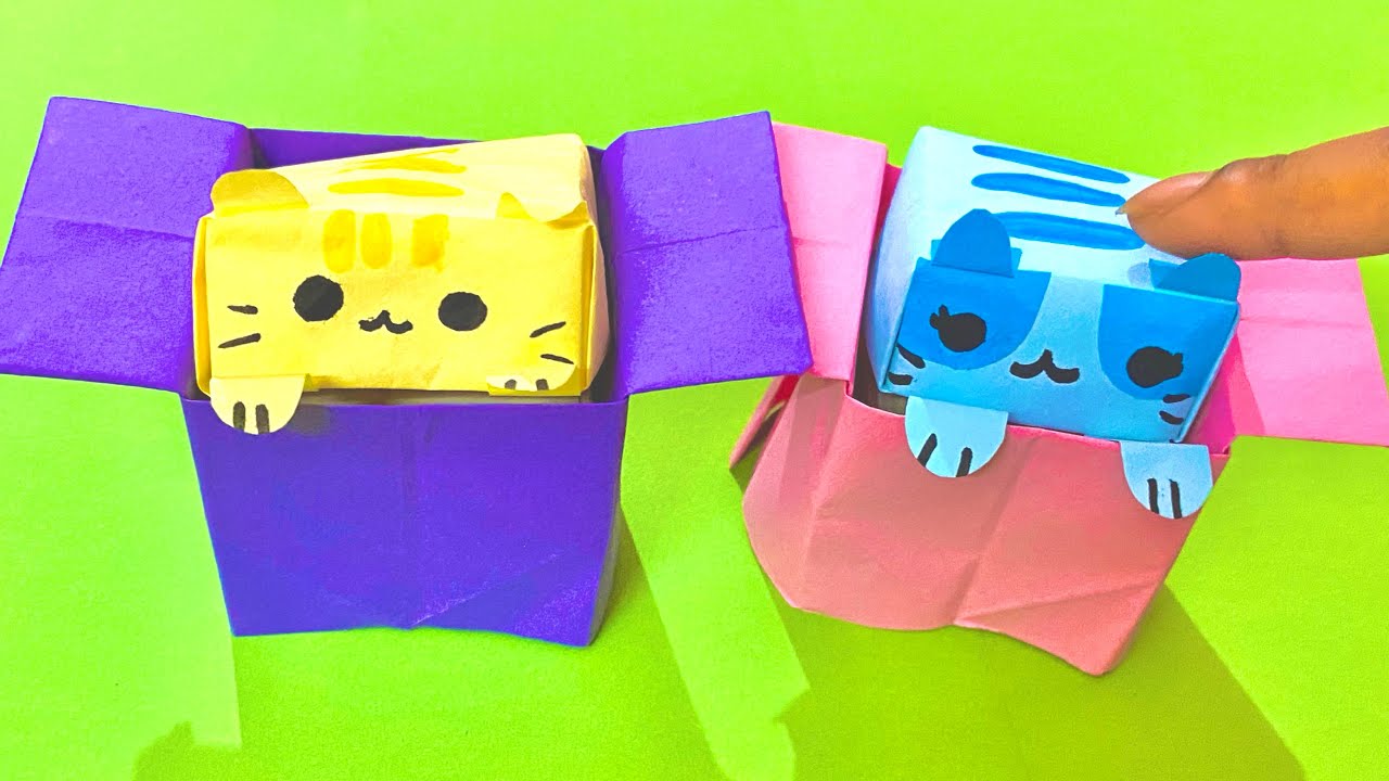 おまとめ中　　　　　　　　　　　　　　　　　ジャンピング猫　貝殻 How to make paper cat in the box | origami jumping cat in box