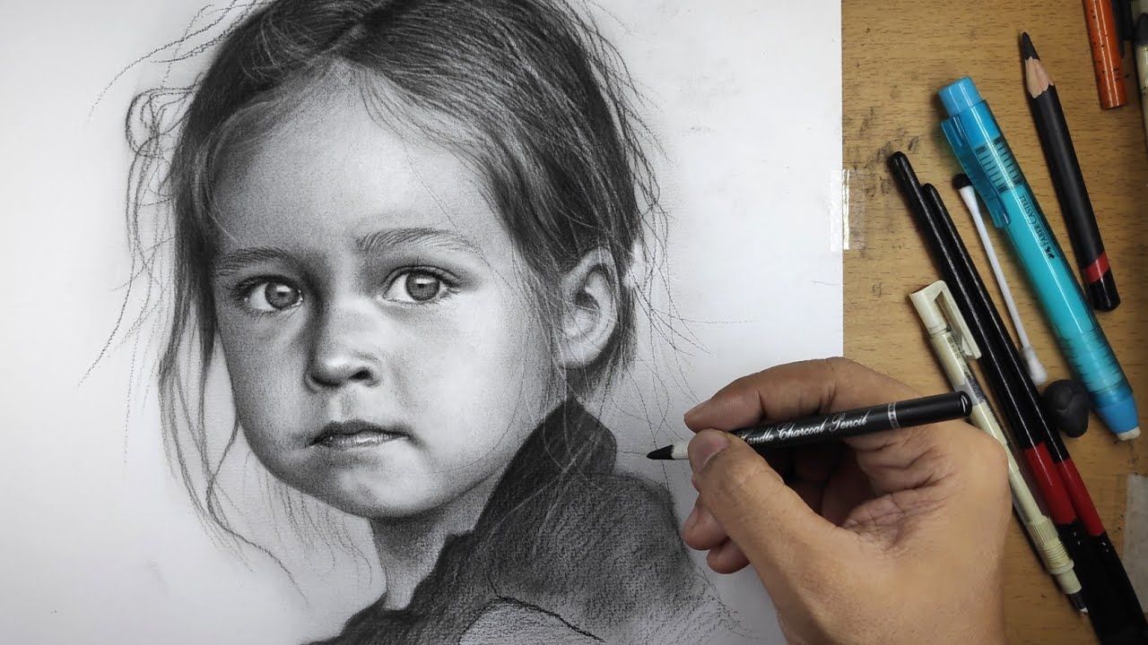 Learn to Draw Child Portrait in Charcoal Pencil 