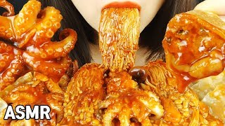 ASMR NUCLEAR FIRE SAUCE OCTOPUS, ENOKI MUSHROOM, DUMPLING(EATING SOUNDS) MUKBANG