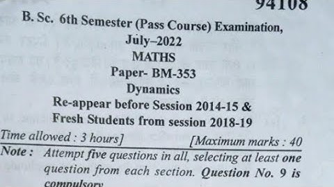 Mdu dynamics question paper of bsc.(pass) non medical | 6th sem.| 2022