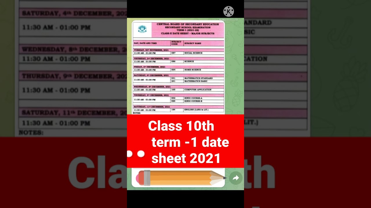 class 10th term -1 exam date sheet 