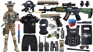 Special police weapon toy set unboxing, AK47, M416 rifle, 1911 pistol, tactical helmet, bomb dagger