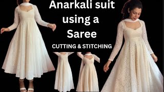 ANARKALI DRESS USING MEESHO SAREE CUTTING AND STITCHING