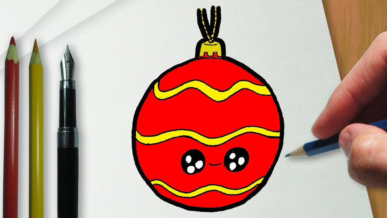 Como desenhar Enfeite de Natal Bola Kawaii ❤ Desenhos Kawaii