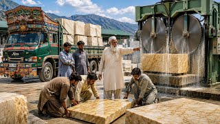 Extreme Marble Extraction & Cutting Process in Pakistan | Giant Stone Loading & Factory Work