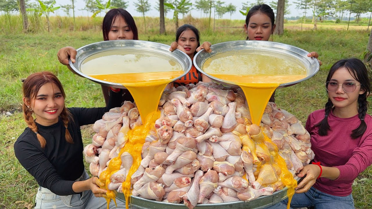 Amazing cooking chicken leg crispy with fresh egg recipe in my village